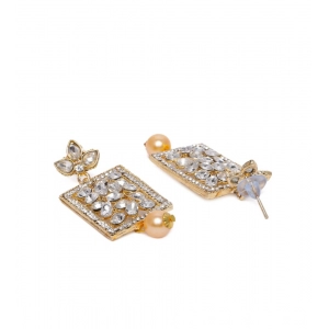 Generic Women's Rose Gold Plated Alloy Kundan Earrings & Mangtikka (White)