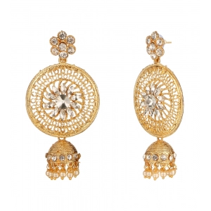 Generic Women's Rose Gold Plated Alloy Kundan Earrings & Mangtikka (White)