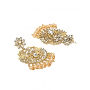 Generic Women's Rose Gold Plated Alloy Kundan Earrings & Mangtikka (White)