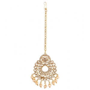 Generic Women's Rose Gold Plated Alloy Kundan Earrings & Mangtikka (White)