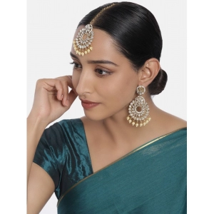 Generic Women's Rose Gold Plated Alloy Kundan Earrings & Mangtikka (White)
