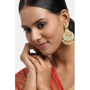 Generic Women's Rose Gold Plated Alloy Earrings (Gold & Green)