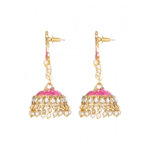 Generic Women's Rose Gold Plated Alloy Earrings (Pink)