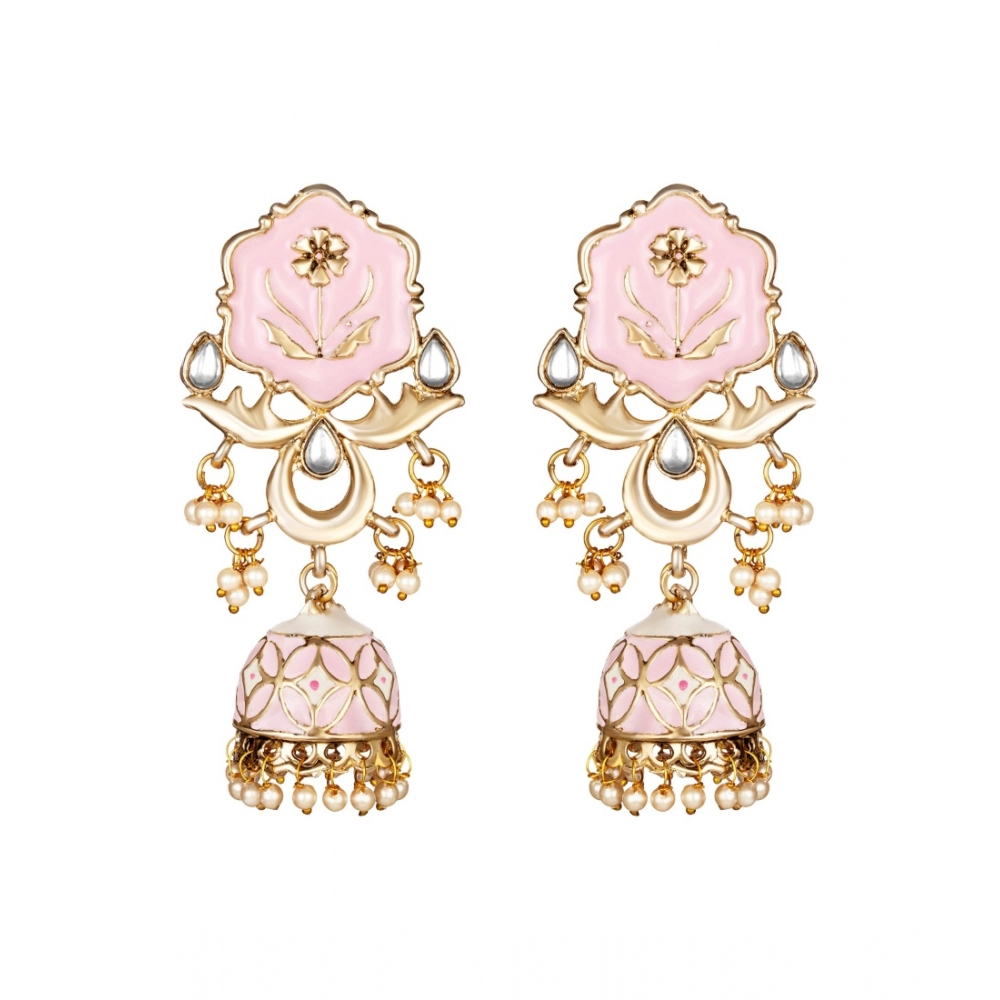 Generic Women's Rose Gold Plated Alloy Earrings (Pink)