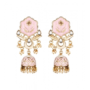 Generic Women's Rose Gold Plated Alloy Earrings (Pink)