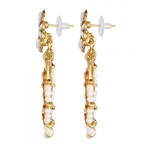 Generic Women's Rose Gold Plated Alloy Kundan Earrings & Mangtikka (White & Gold)