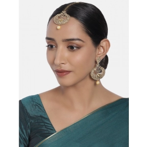 Generic Women's Rose Gold Plated Alloy Kundan Earrings & Mangtikka (Gold)