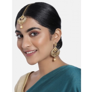 Generic Women's Rose Gold Plated Alloy Kundan Earrings & Mangtikka (Gold)