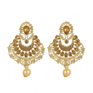 Generic Women's Rose Gold Plated Alloy Kundan Earrings & Mangtikka (Gold)