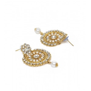 Generic Women's Rose Gold Plated Alloy Kundan Earrings & Mangtikka (White)