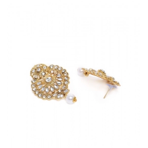 Generic Women's Rose Gold Plated Alloy Kundan Earrings & Mangtikka (White)