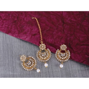Generic Women's Rose Gold Plated Alloy Kundan Earrings & Mangtikka (White)