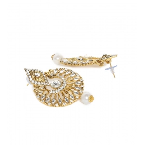 Generic Women's Rose Gold Plated Alloy Kundan Earrings & Mangtikka (White)