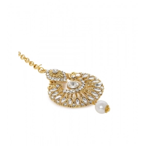 Generic Women's Rose Gold Plated Alloy Kundan Earrings & Mangtikka (White)