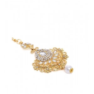Generic Women's Rose Gold Plated Alloy Kundan Earrings & Mangtikka (White)