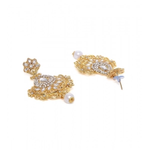 Generic Women's Rose Gold Plated Alloy Kundan Earrings & Mangtikka (White)