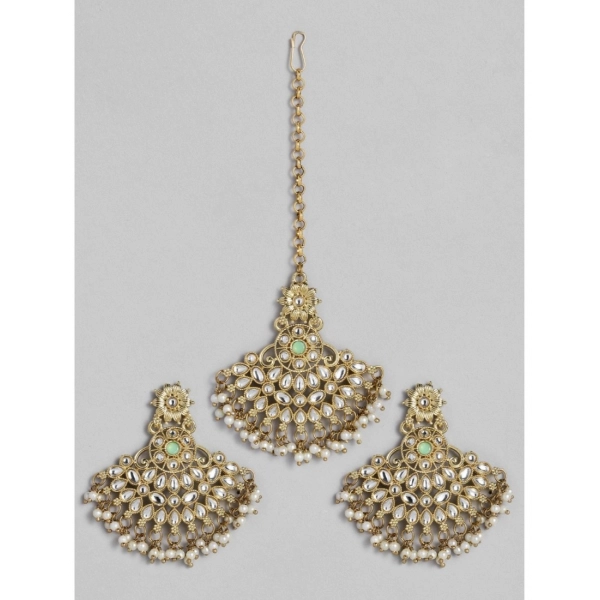 Dropship Women's Rose Gold Plated Alloy Kundan Earrings &amp; Mangtikka (White)
