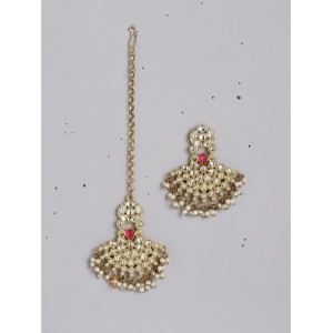 Generic Women's Rose Gold Plated Alloy Kundan Earrings & Mangtikka (White)