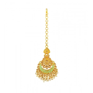 Generic Women's Rose Gold Plated Alloy Kundan Earrings & Mangtikka (Green)