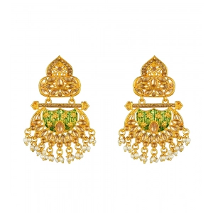 Generic Women's Rose Gold Plated Alloy Kundan Earrings & Mangtikka (Green)