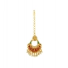 Dropship Women's Rose Gold Plated Alloy Kundan Earrings &amp; Mangtikka (Red &amp; Green)