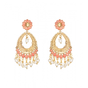 Generic Women's Rose Gold Plated Alloy Kundan Earrings & Mangtikka (Pink)