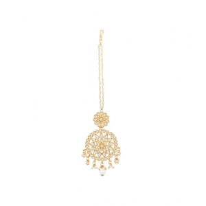 Generic Women's Rose Gold Plated Alloy Kundan Earrings & Mangtikka (White)