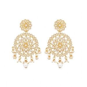 Generic Women's Rose Gold Plated Alloy Kundan Earrings & Mangtikka (White)