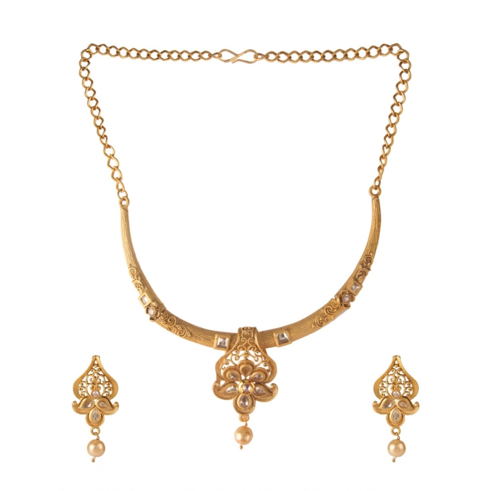 Generic Women's Rose Gold Plated Alloy Necklace & Earings Set (Gold & White)