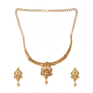 Generic Women's Rose Gold Plated Alloy Necklace & Earings Set (Gold & White)