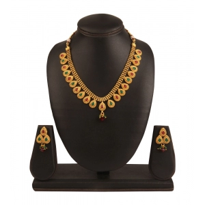 Generic Women's Rose Gold Plated Alloy Choker Necklace Set (Green & Red)