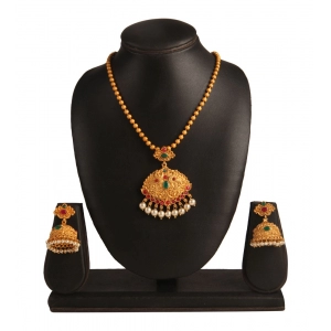 Generic Women's Rose Gold Plated Alloy Jewellery Chain Pendant Sets (Gold & Red)