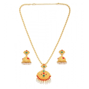 Generic Women's Rose Gold Plated Alloy Jewellery Chain Pendant Sets (Gold & Red)