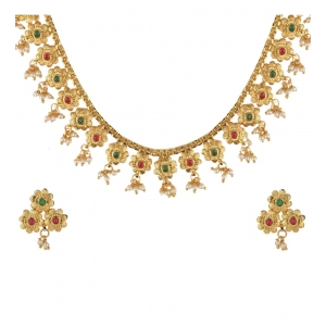 Generic Women's Rose Gold Plated Alloy Necklace & Earings Set (Green & Red)