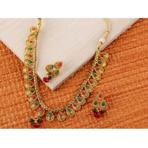 Generic Women's Rose Gold Plated Alloy Necklace & Earings Set (Green & Red)