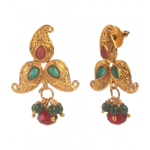 Generic Women's Rose Gold Plated Alloy Necklace & Earings Set (Green & Red)