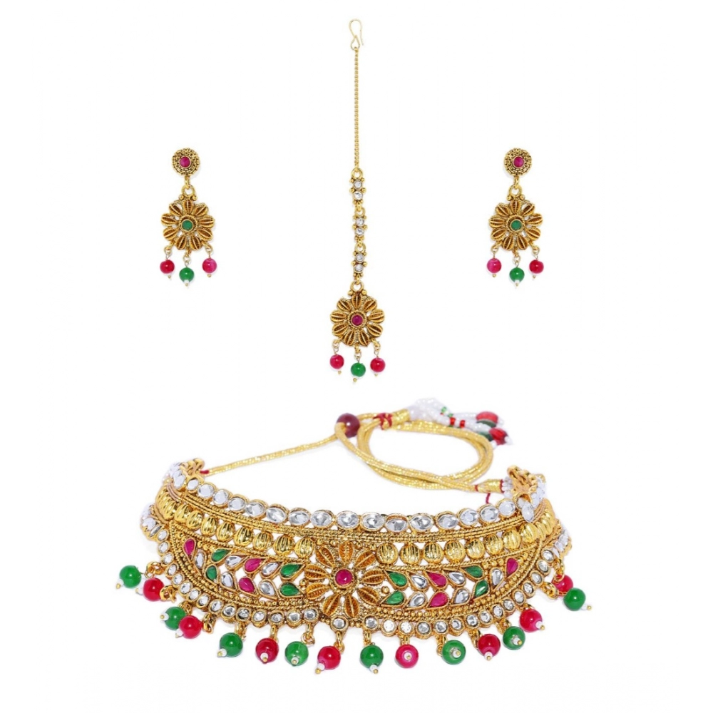 Generic Women's Rose Gold Plated Alloy Necklace & Earings Set (Multicolor)