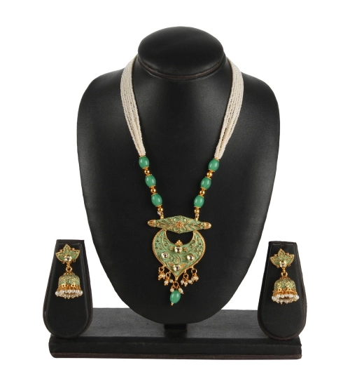 Women's Rose Gold Plated Alloy Necklace & Earings Set (Green)