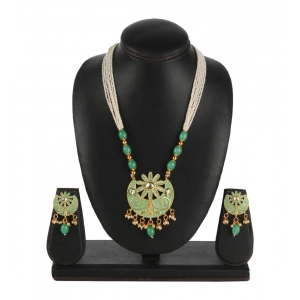 Generic Women's Rose Gold Plated Alloy Necklace & Earings Set (Green)