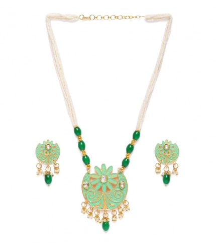 Women's Rose Gold Plated Alloy Necklace &amp; Earings Set (Green)