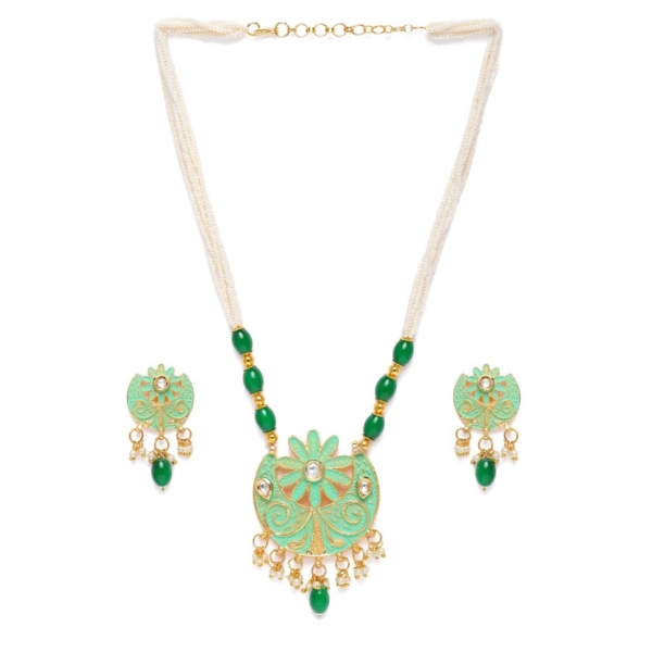 Dropship Women's Rose Gold Plated Alloy Necklace &amp; Earings Set (Green)