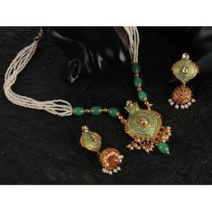 Generic Women's Rose Gold Plated Alloy Necklace & Earings Set (Green)