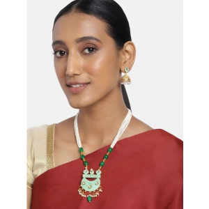 Generic Women's Rose Gold Plated Alloy Necklace & Earings Set (Green)