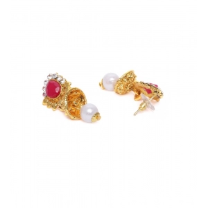 Generic Women's Rose Gold Plated Alloy Necklace & Earings Set (Green & Red)