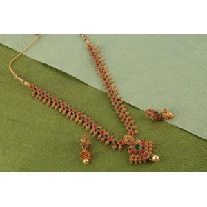 Generic Women's Rose Gold Plated Alloy Necklace & Earings Set (Green & Red)
