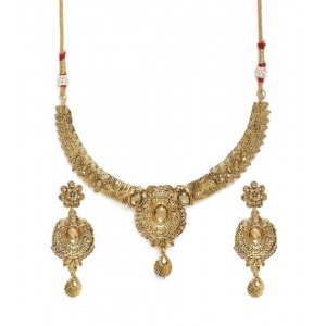 Generic Women's Rose Gold Plated Alloy Necklace & Earings Set (Gold)
