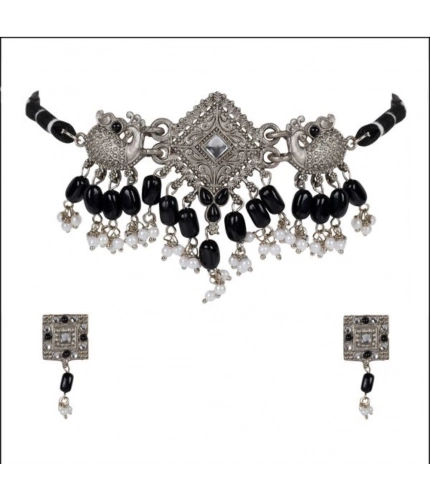 Women's Rose Gold Plated Alloy Necklace &amp; Earings Set (Silver)