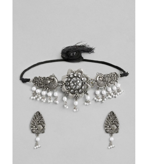 Women's Rose Gold Plated Alloy Necklace & Earings Set (Silver)