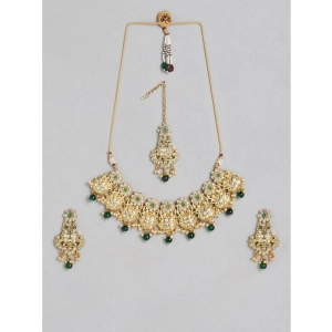Generic Women's Rose Gold Plated Alloy Necklace & Earings Set (Green)