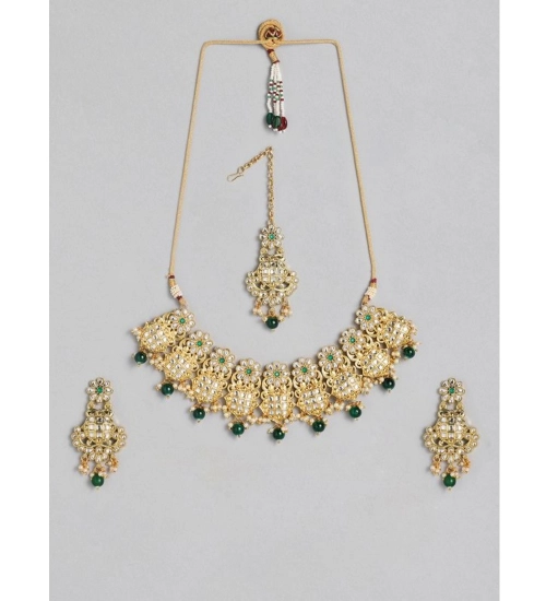 Women's Rose Gold Plated Alloy Necklace & Earings Set (Green)